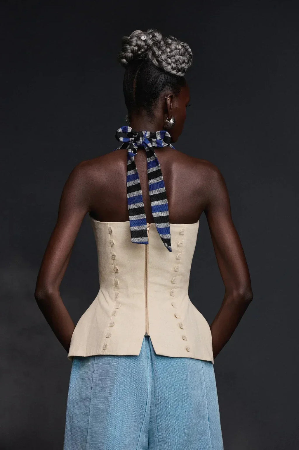 Abstract Face Motif Halter Bustier Top